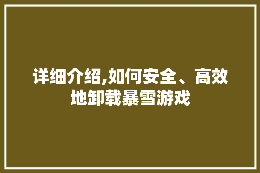 详细介绍,如何安全、高效地卸载暴雪游戏