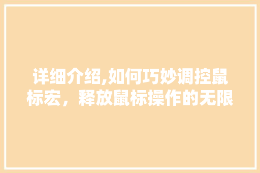 详细介绍,如何巧妙调控鼠标宏，释放鼠标操作的无限可能