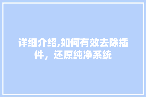 详细介绍,如何有效去除插件，还原纯净系统
