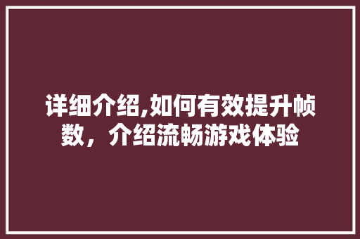 详细介绍,如何有效提升帧数，介绍流畅游戏体验 建站教程