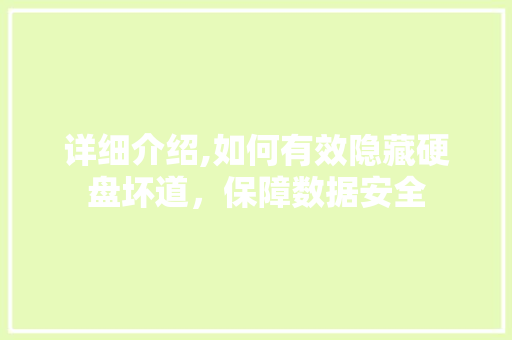 详细介绍,如何有效隐藏硬盘坏道，保障数据安全