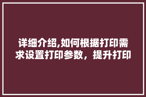 详细介绍,如何根据打印需求设置打印参数，提升打印效果