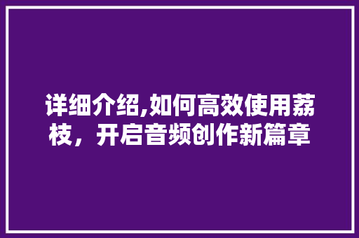 详细介绍,如何高效使用荔枝，开启音频创作新篇章