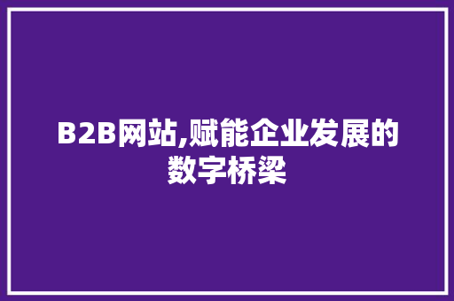 B2B网站,赋能企业发展的数字桥梁