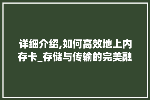 详细介绍,如何高效地上内存卡_存储与传输的完美融合 Web前端