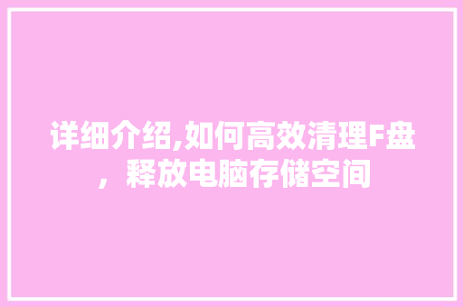 详细介绍,如何高效清理F盘，释放电脑存储空间 Web前端