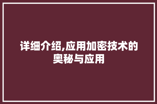 详细介绍,应用加密技术的奥秘与应用 详细介绍,应用加密技术的奥秘与应用