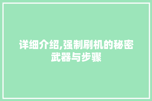 详细介绍,强制刷机的秘密武器与步骤 详细介绍,强制刷机的秘密武器与步骤