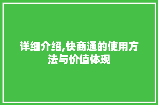 详细介绍,快商通的使用方法与价值体现