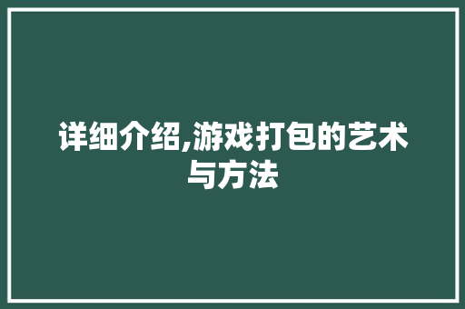 详细介绍,游戏打包的艺术与方法