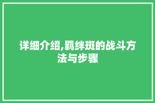详细介绍,羁绊斑的战斗方法与步骤