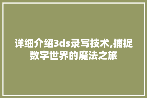 详细介绍3ds录写技术,捕捉数字世界的魔法之旅