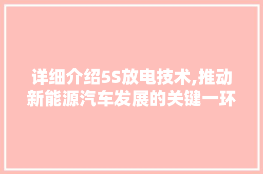 详细介绍5S放电技术,推动新能源汽车发展的关键一环