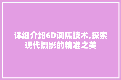 详细介绍6D调焦技术,探索现代摄影的精准之美