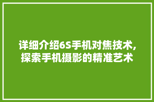详细介绍6S手机对焦技术,探索手机摄影的精准艺术