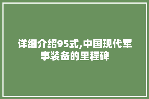 详细介绍95式,中国现代军事装备的里程碑
