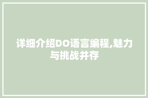 详细介绍DO语言编程,魅力与挑战并存