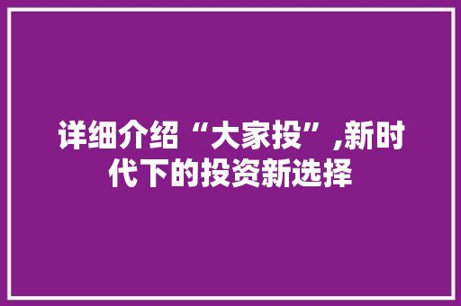 详细介绍“大家投”,新时代下的投资新选择 建站教程