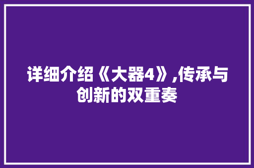 详细介绍《大器4》,传承与创新的双重奏