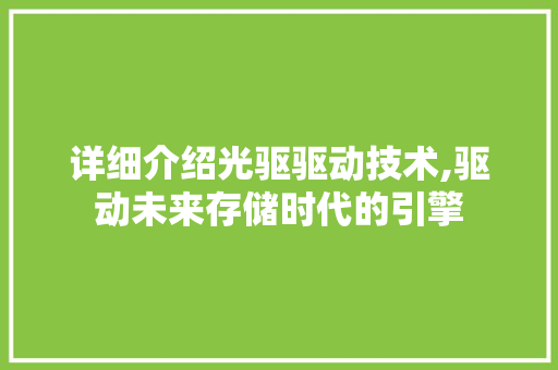 详细介绍光驱驱动技术,驱动未来存储时代的引擎