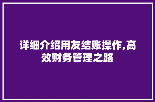 详细介绍用友结账操作,高效财务管理之路