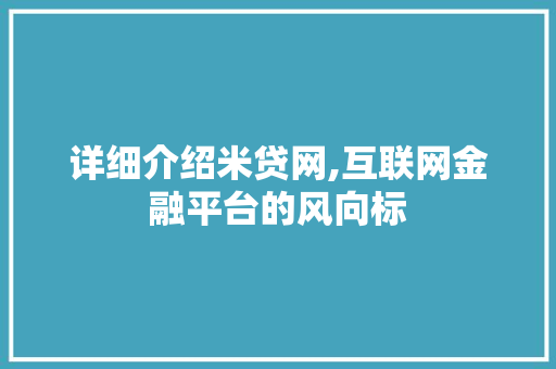 详细介绍米贷网,互联网金融平台的风向标 服务器/数据库