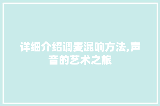 详细介绍调麦混响方法,声音的艺术之旅