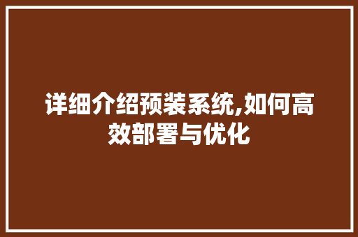 详细介绍预装系统,如何高效部署与优化