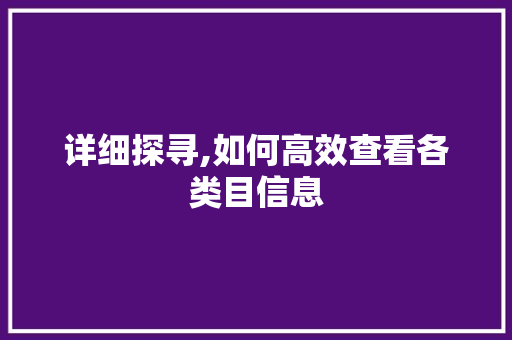 详细探寻,如何高效查看各类目信息 WordPress教程