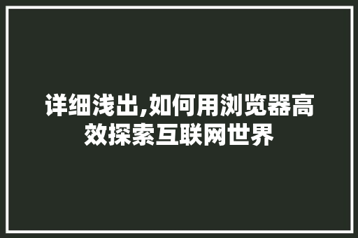 详细浅出,如何用浏览器高效探索互联网世界