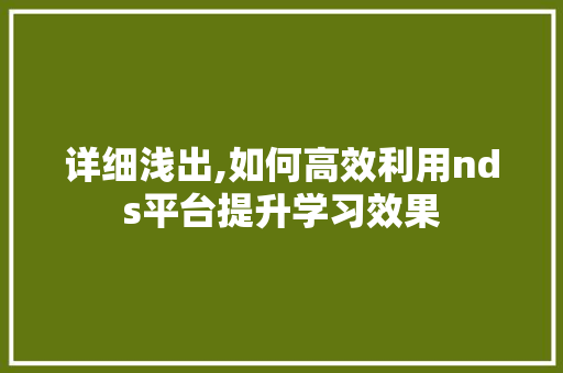 详细浅出,如何高效利用nds平台提升学习效果