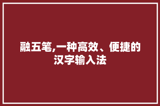 融五笔,一种高效、便捷的汉字输入法