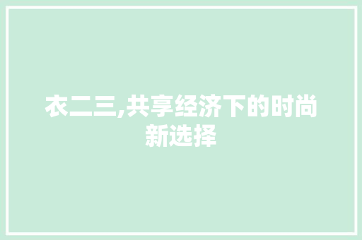 衣二三,共享经济下的时尚新选择