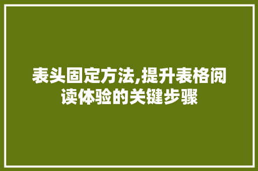表头固定方法,提升表格阅读体验的关键步骤