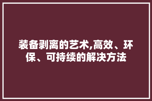 装备剥离的艺术,高效、环保、可持续的解决方法