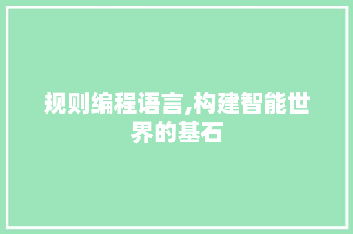 规则编程语言,构建智能世界的基石