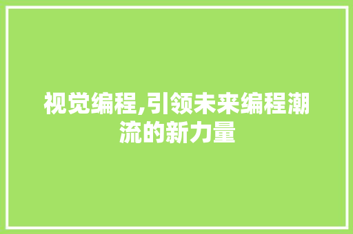 视觉编程,引领未来编程潮流的新力量