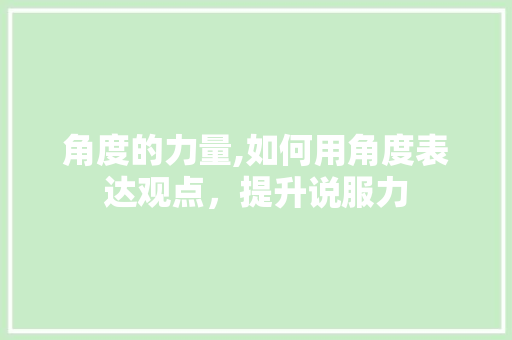 角度的力量,如何用角度表达观点，提升说服力