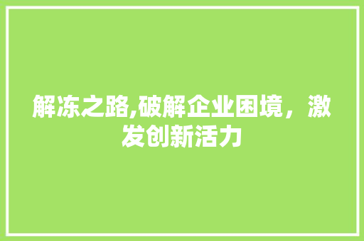 解冻之路,破解企业困境，激发创新活力