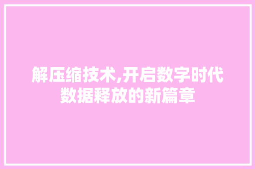 解压缩技术,开启数字时代数据释放的新篇章