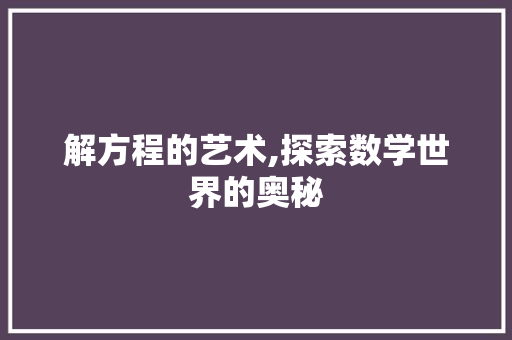 解方程的艺术,探索数学世界的奥秘