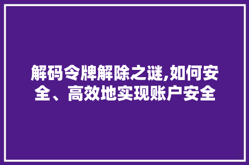 解码令牌解除之谜,如何安全、高效地实现账户安全
