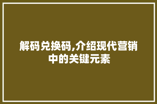 解码兑换码,介绍现代营销中的关键元素