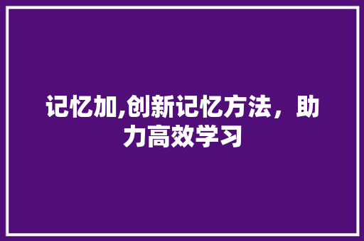 记忆加,创新记忆方法，助力高效学习