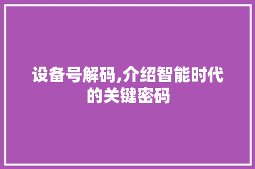 设备号解码,介绍智能时代的关键密码