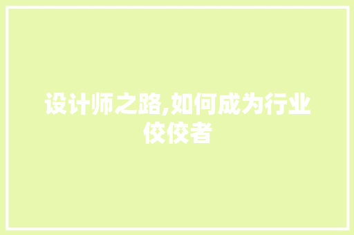 设计师之路,如何成为行业佼佼者