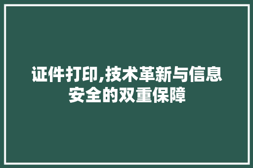 证件打印,技术革新与信息安全的双重保障