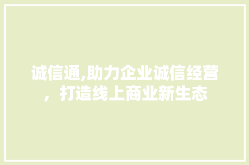 诚信通,助力企业诚信经营，打造线上商业新生态 SEO教程