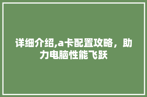 详细介绍,a卡配置攻略，助力电脑性能飞跃