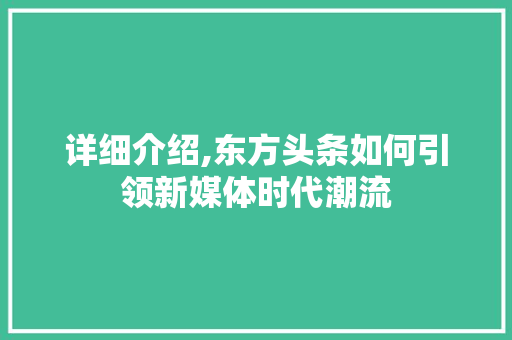 详细介绍,东方头条如何引领新媒体时代潮流